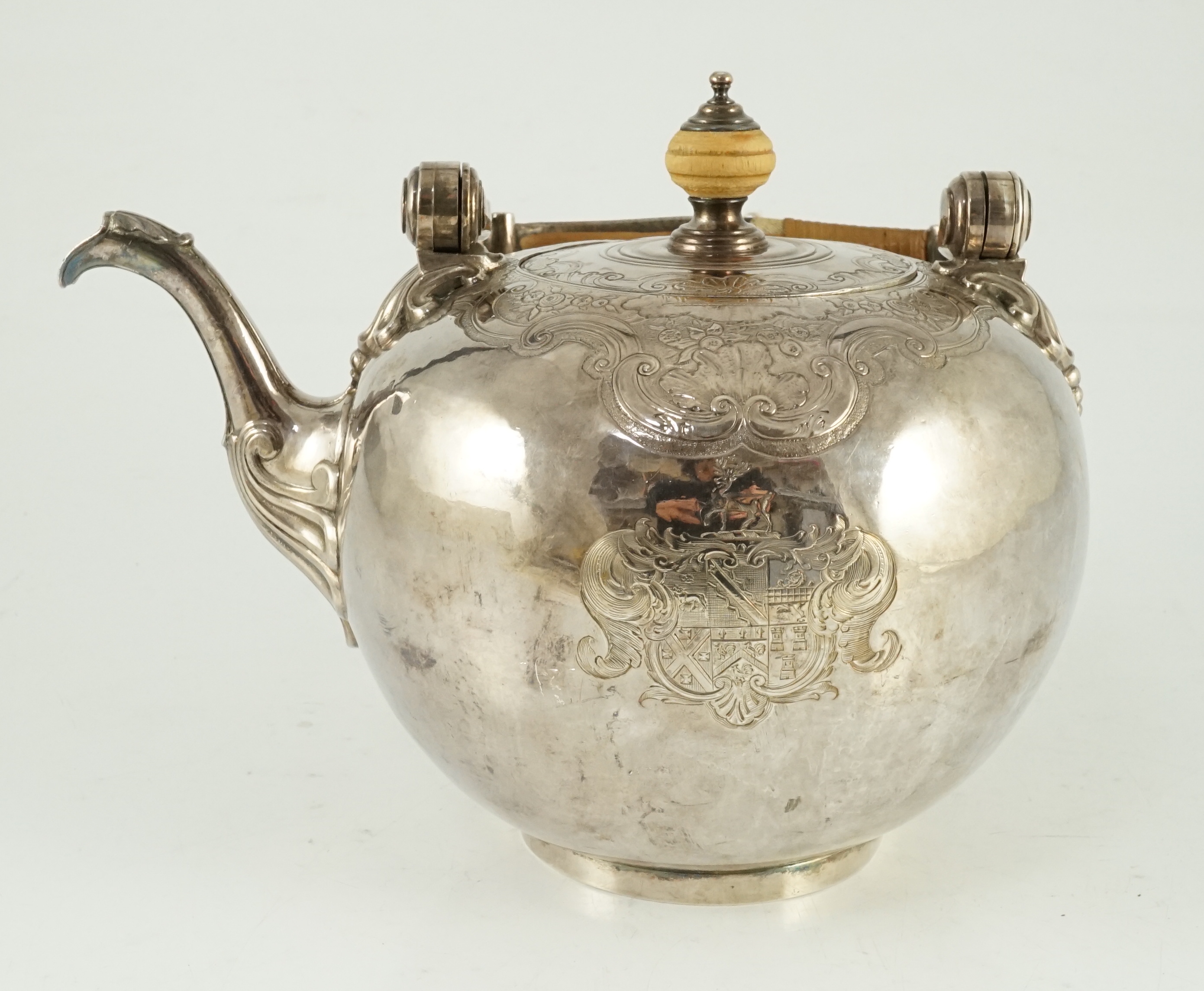 The Battle of Leipzig, 1813. A George I silver kettle with presentation inscription, Benjamin Godfrey, London, 1718
